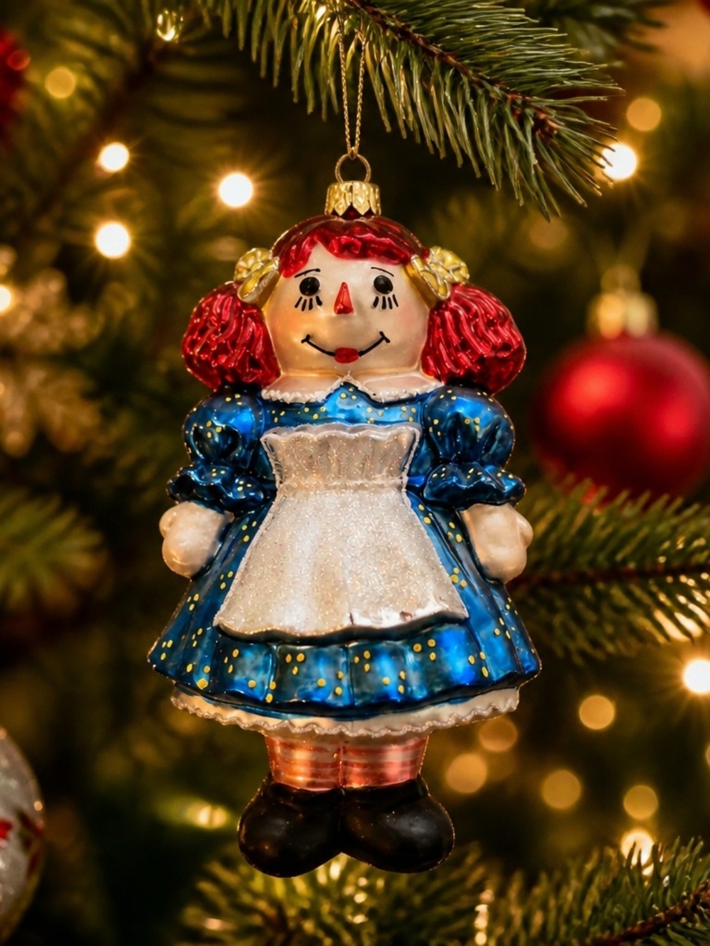 Vintage Raggedy Ann Glass Christmas Ornament Kurt Adler Polonaise Collectible